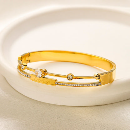 304 Stainless Steel Cross-Motif Double-Band Bangle Bracelet