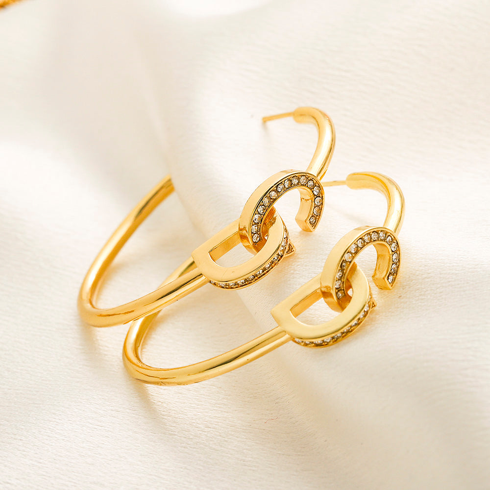 304 Stainless Steel Stone-Accent Curved Hook Earrings