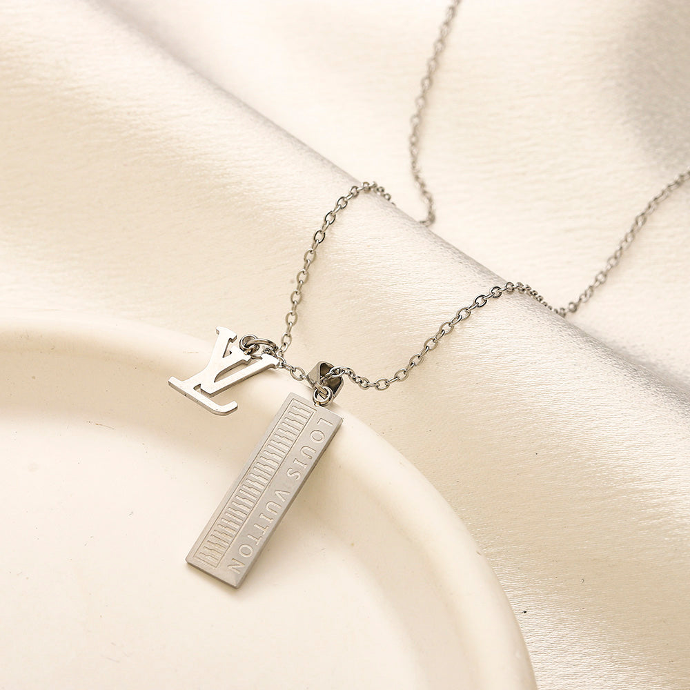 304 Stainless Steel Long Rectangular Tag Monogram Necklace
