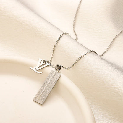 304 Stainless Steel Long Rectangular Tag Monogram Necklace