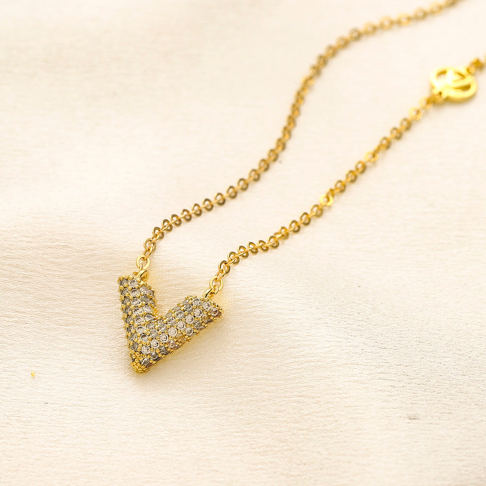 Copper Pave V Pendant Necklace