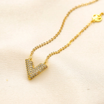 Copper Pave V Pendant Necklace