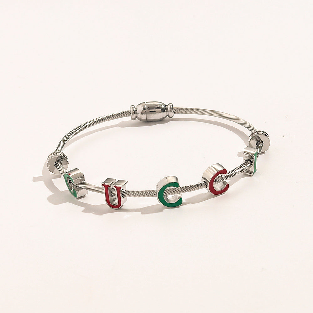 304 Stainless Steel Colorful Letter Cuff Bracelet
