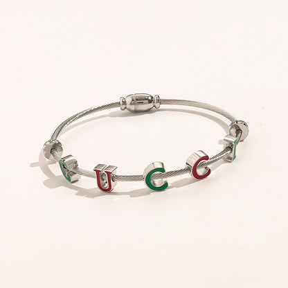 304 Stainless Steel Colorful Letter Cuff Bracelet