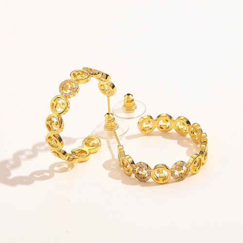 Copper Round Stone Hoop Earrings