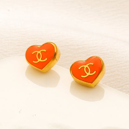 304 Stainless Steel Colorful Heart Stud Earrings