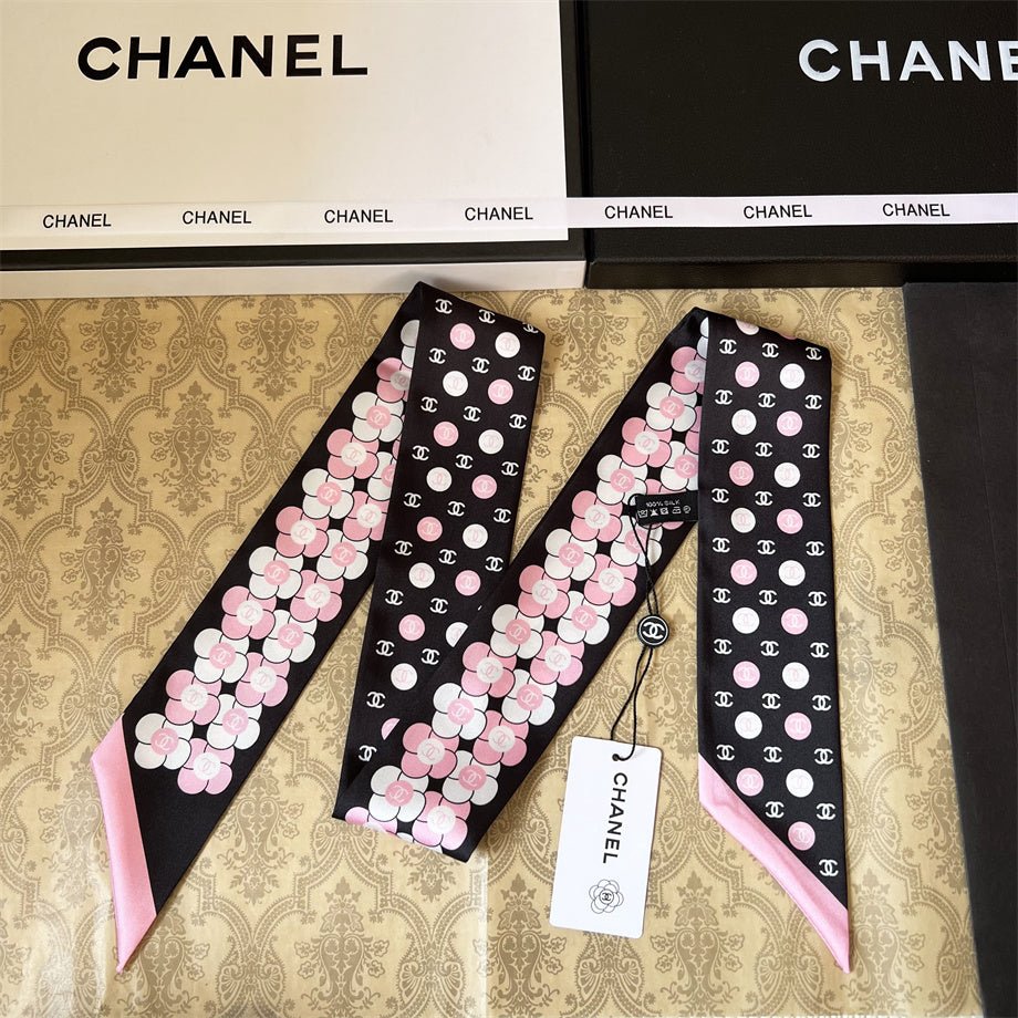 Floral Print Ribbon Scarf - 5 x 120 cm