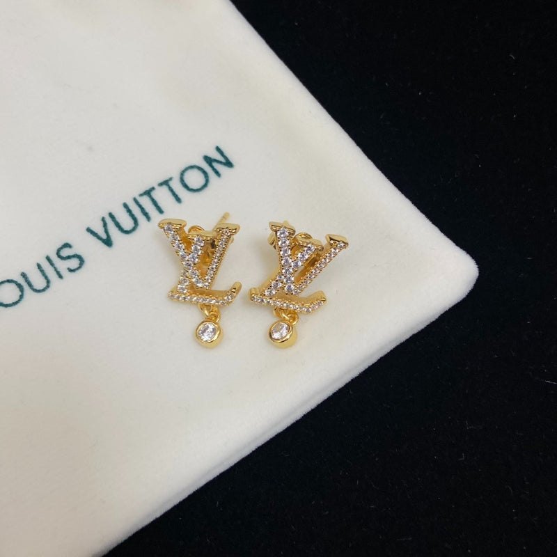 Pave Monogram & Round Stone Stud Earrings