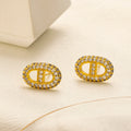 304 Stainless Steel Pave Oval H-Motif Stud Earrings