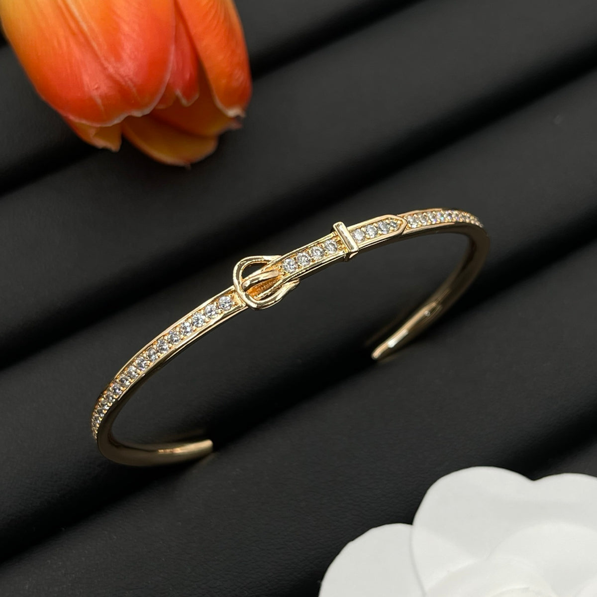 Rose-Tone Pave Buckle Cuff Bracelet