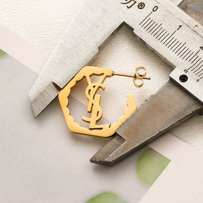 304 Stainless Steel Octagonal Monogram Hoop Earrings