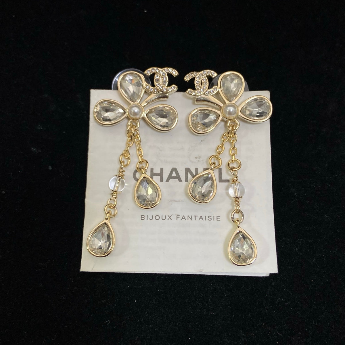 Flower & Teardrop Chain Dangle Earrings