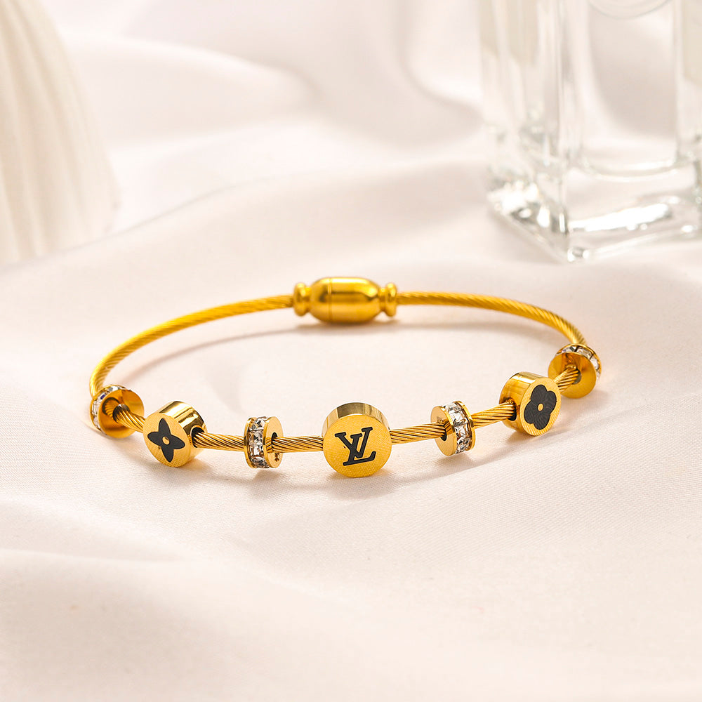 304 Stainless Steel Monogram Bead & Bar Bracelet