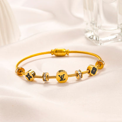 304 Stainless Steel Monogram Bead & Bar Bracelet