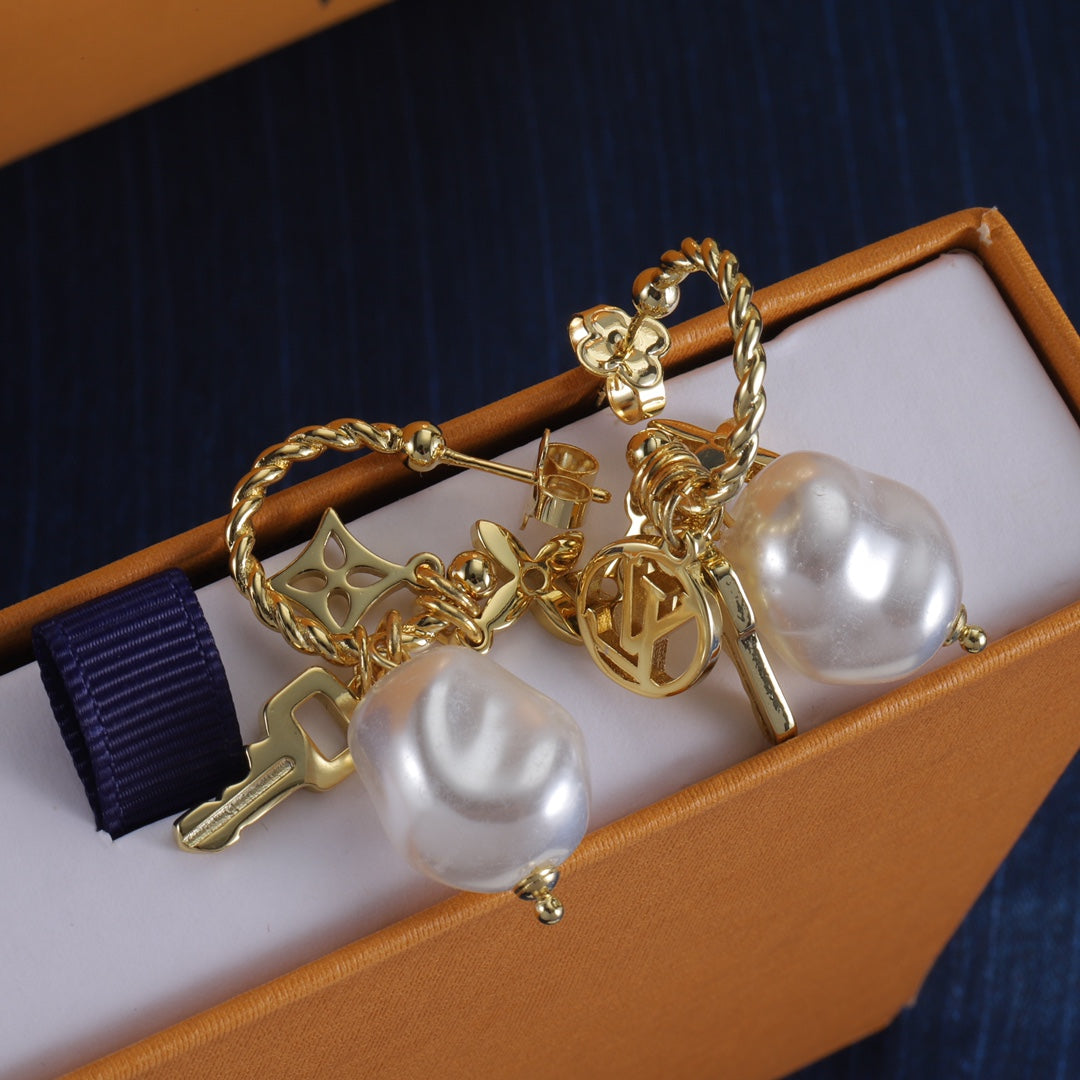 Pearl-Effect Multi-Charm Hoop Earrings