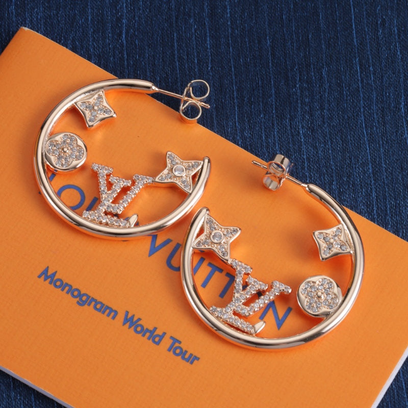 Pave Floral & Monogram Hoop Earrings