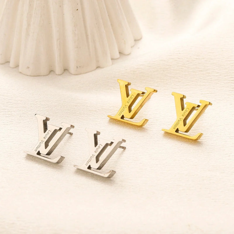 304 Stainless Steel Polished Monogram Stud Earrings
