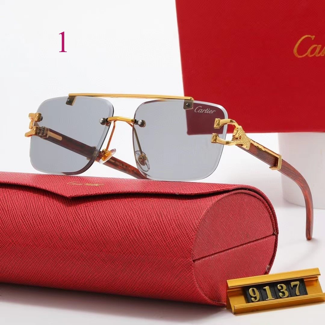 Rimless Flat-Top Sunglasses with Studded Brow Bar