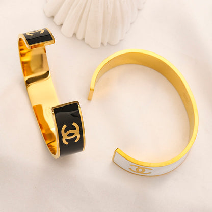 304 Stainless Steel Letter-Inlay Wide Cuff Bracelet