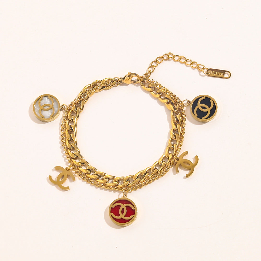304 Stainless Steel Layered Round Charm Bracelet & Necklace - Individual or Set