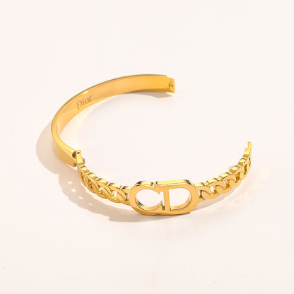 304 Stainless Steel Mixed Chain-Link Monogram Bangle Bracelet