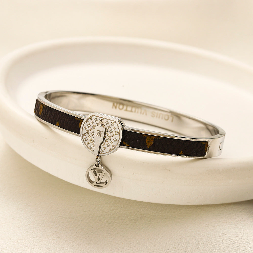 304 Stainless Steel Pave Color-Inlay Bangle with Round Charm
