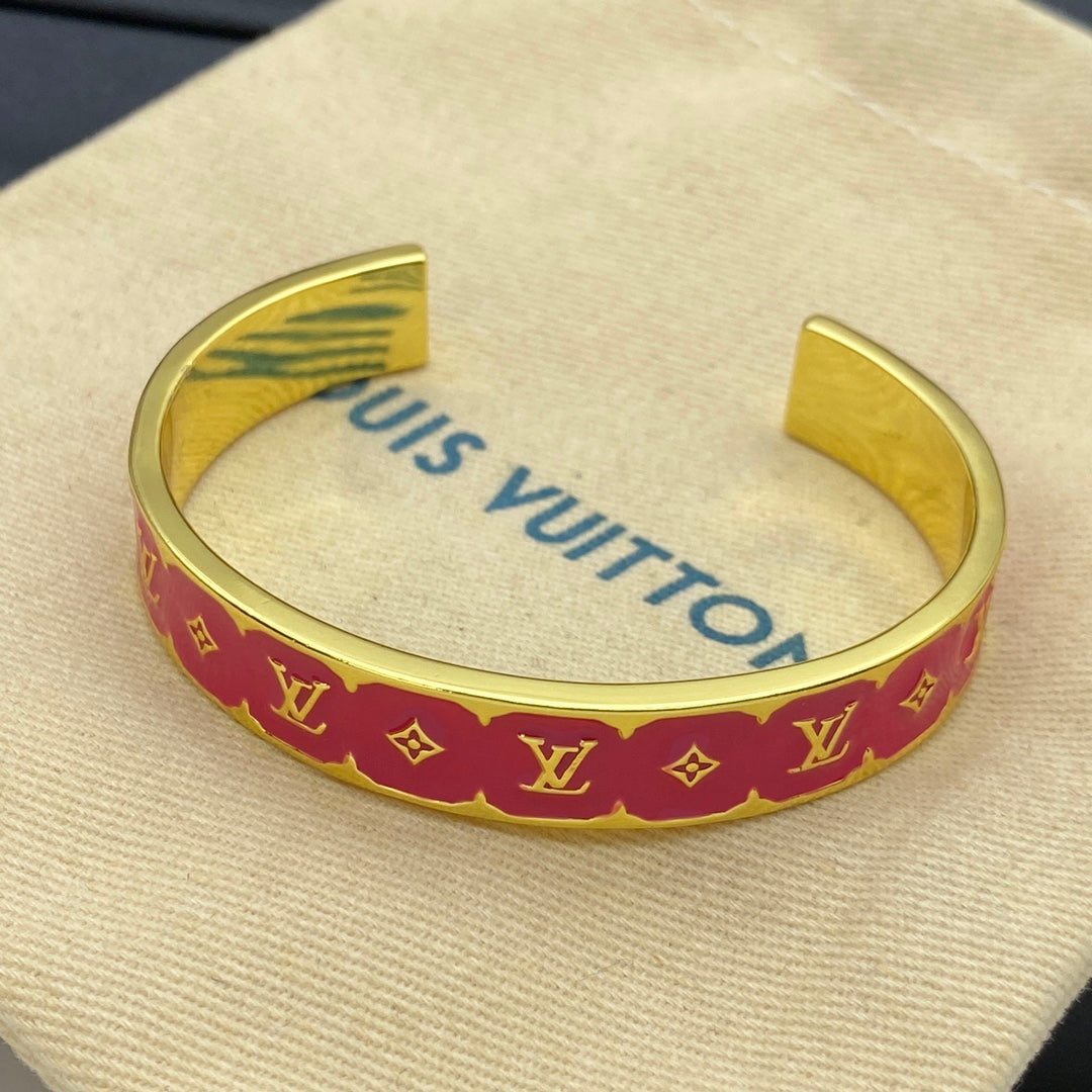 Color-Inlay Floral Monogram Bangle Bracelet