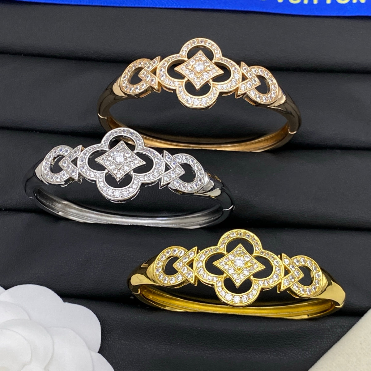 Pave Quatrefoil Cuff Bracelet
