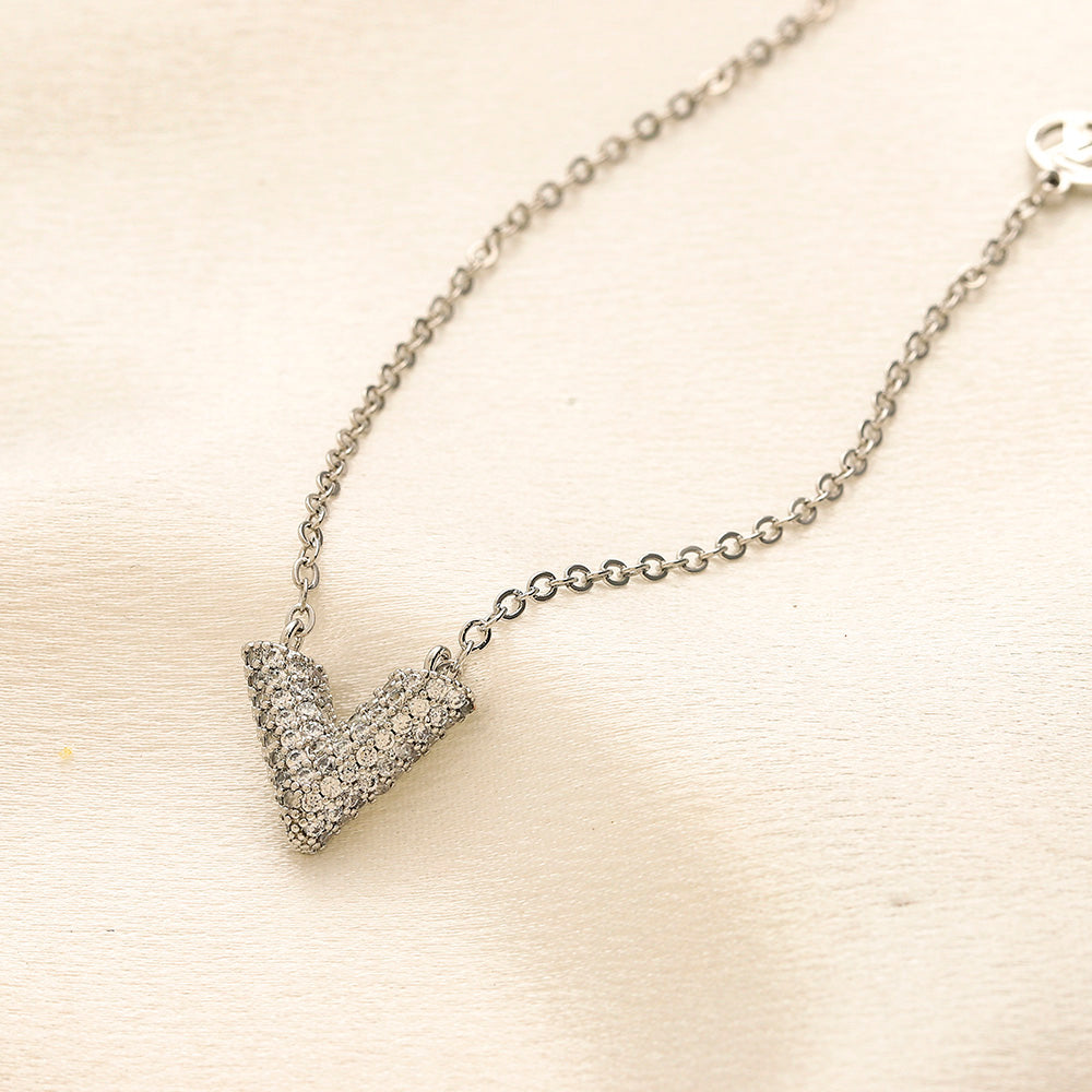 Copper Pave V Pendant Necklace