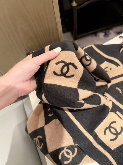 Checkerboard Monogram Scarf with Fringed Ends