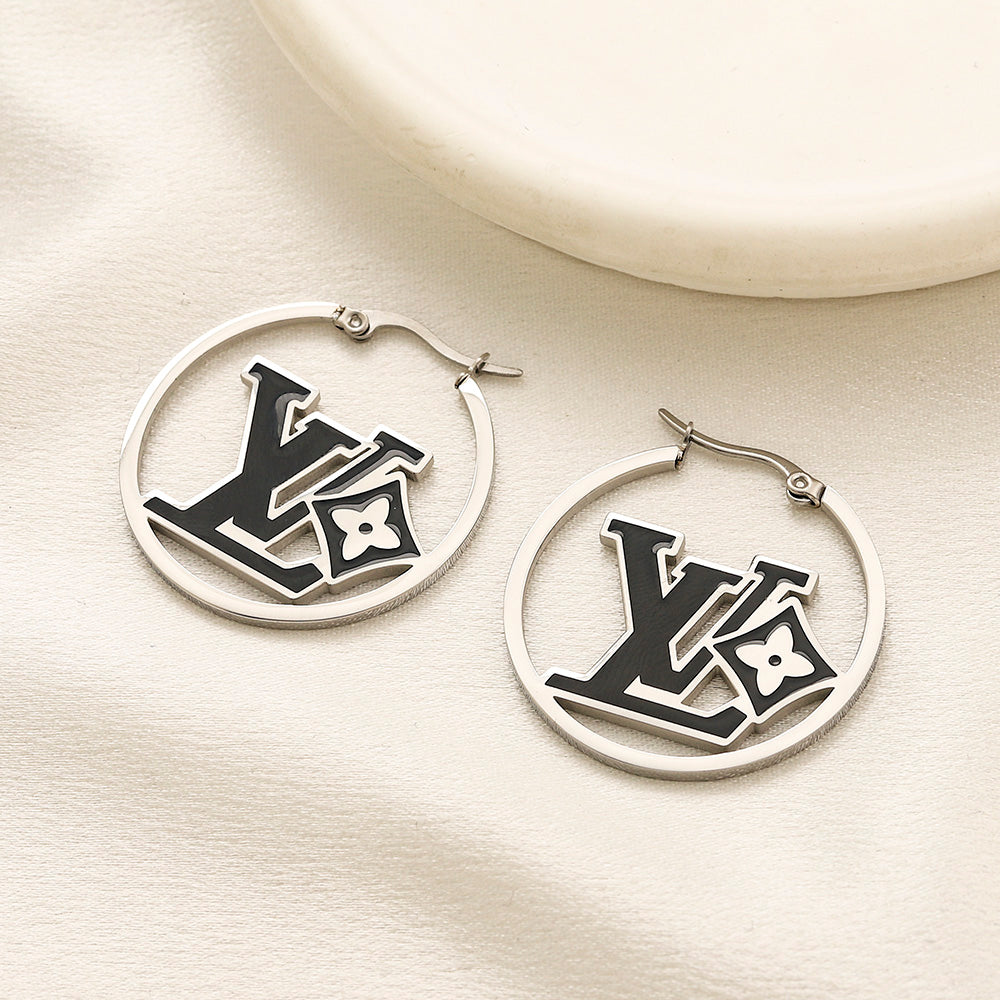 Alloy Monogram Disc Hoop Earrings