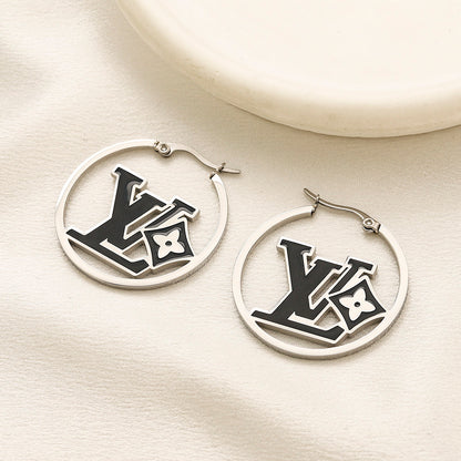 Alloy Monogram Disc Hoop Earrings