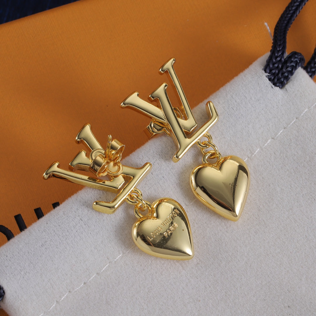 Monogram & Heart Drop Earrings