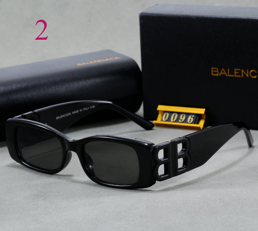 Rounded Rectangular Sunglasses with Decorative Logo Hinges