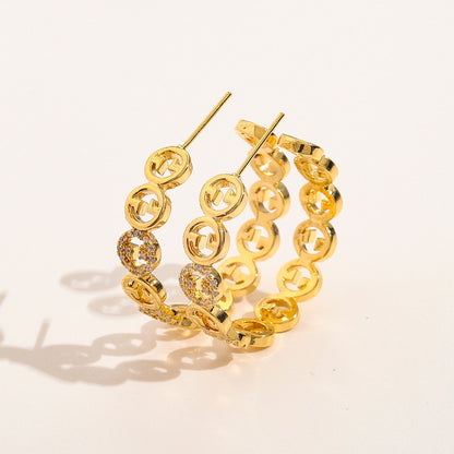 Copper Round Stone Hoop Earrings