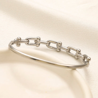 304 Stainless Steel Mixed Chain-Link Half-Bangle Bracelet