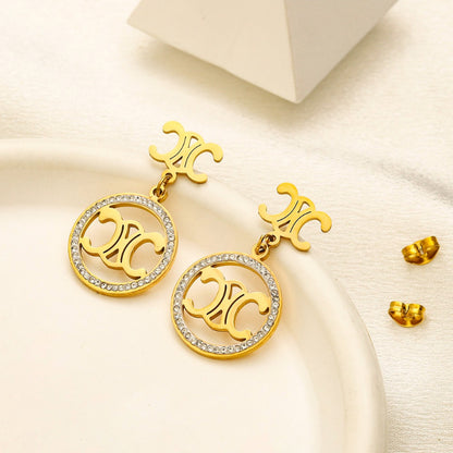304 Stainless Steel Quatrefoil & Circle Drop Earrings