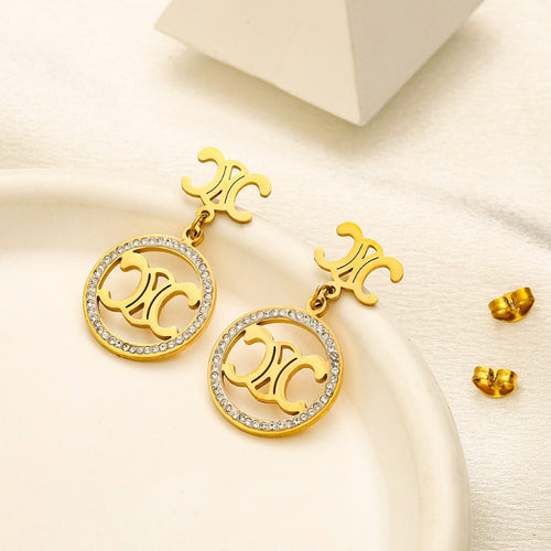304 Stainless Steel Quatrefoil & Circle Drop Earrings