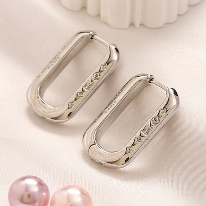 304 Stainless Steel Engraved Oblong Hoop Earrings
