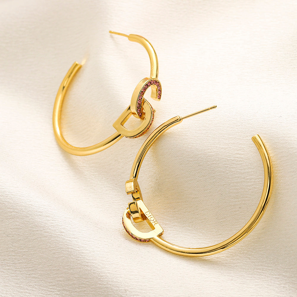 304 Stainless Steel Stone-Accent Curved Hook Earrings
