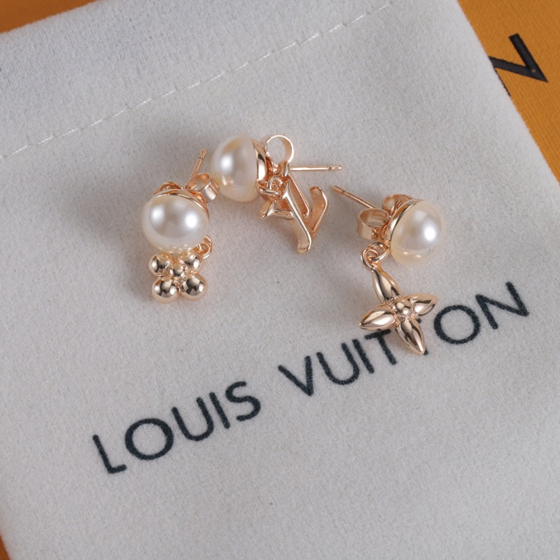 Pearl-Effect Floral & Letter Stud Earrings