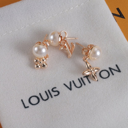 Pearl-Effect Floral & Letter Stud Earrings