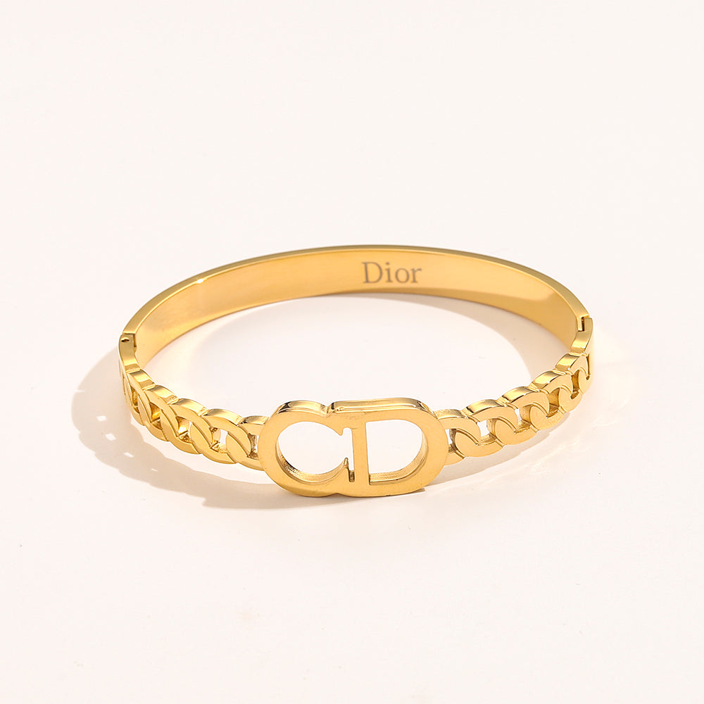 304 Stainless Steel Mixed Chain-Link Monogram Bangle Bracelet