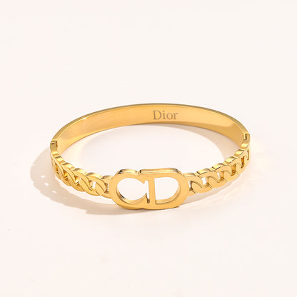 304 Stainless Steel Mixed Chain-Link Monogram Bangle Bracelet