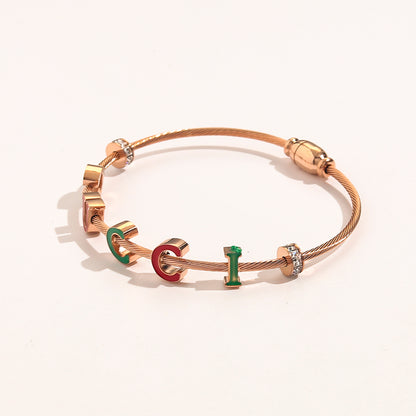304 Stainless Steel Colorful Letter Cuff Bracelet