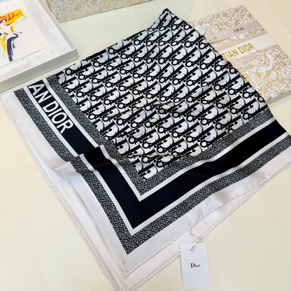 Repeating Monogram Stripe-Edge Square Scarf - 90 x 90 cm