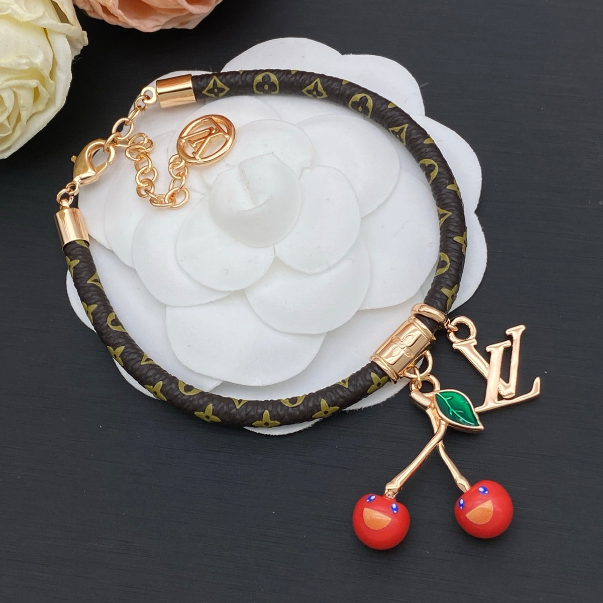 Cherry & Monogram Charm Bracelet