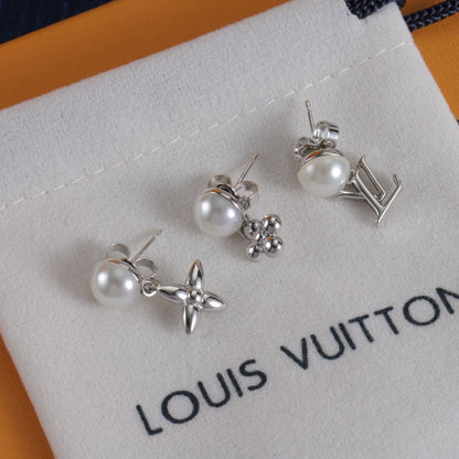 Pearl-Effect Floral & Letter Stud Earrings