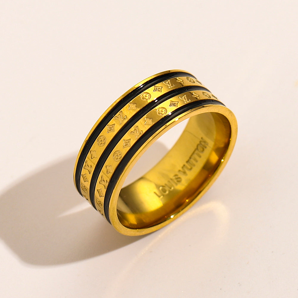 304 Stainless Steel Stamped Logo Ring,L*V Series、Rings Collection