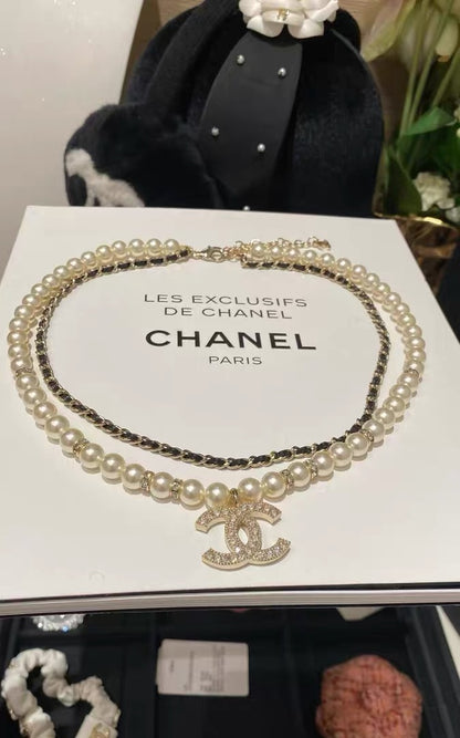 Double-Strand Pearl-Look Interlocking-C Necklace
